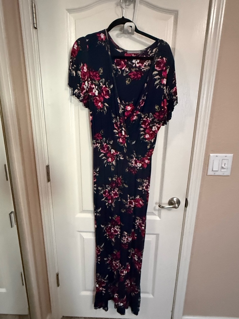 Loveappella Navy Dress with Pink & Green Floral Print